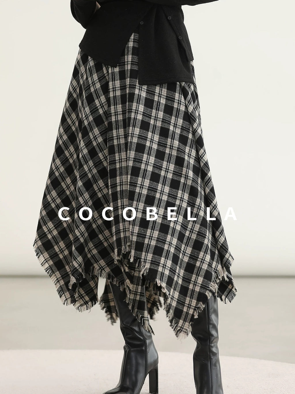 COCOBELLA Vintage Asymmetric A Line Mid Waist Loose Fit City Commute Midi Skirts