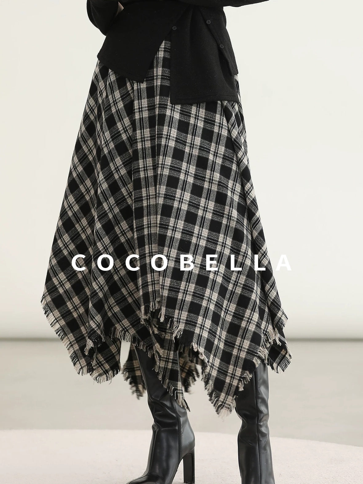 COCOBELLA Vintage Asymmetric A Line Mid Waist Loose Fit City Commute Midi Skirts