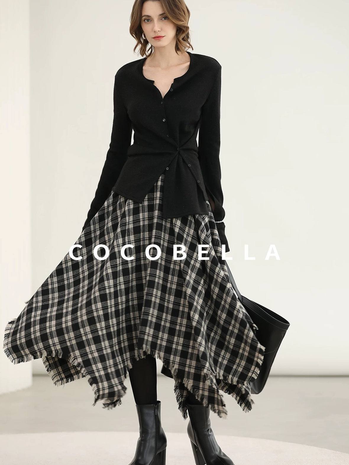 COCOBELLA Vintage Asymmetric A Line Mid Waist Loose Fit City Commute Midi Skirts