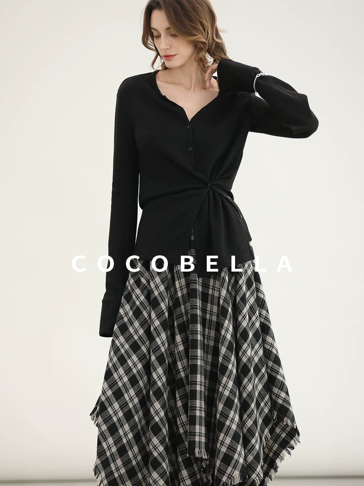 COCOBELLA Vintage Asymmetric A Line Mid Waist Loose Fit City Commute Midi Skirts