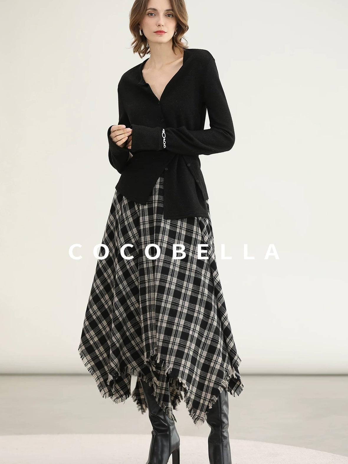 COCOBELLA Vintage Asymmetric A Line Mid Waist Loose Fit City Commute Midi Skirts