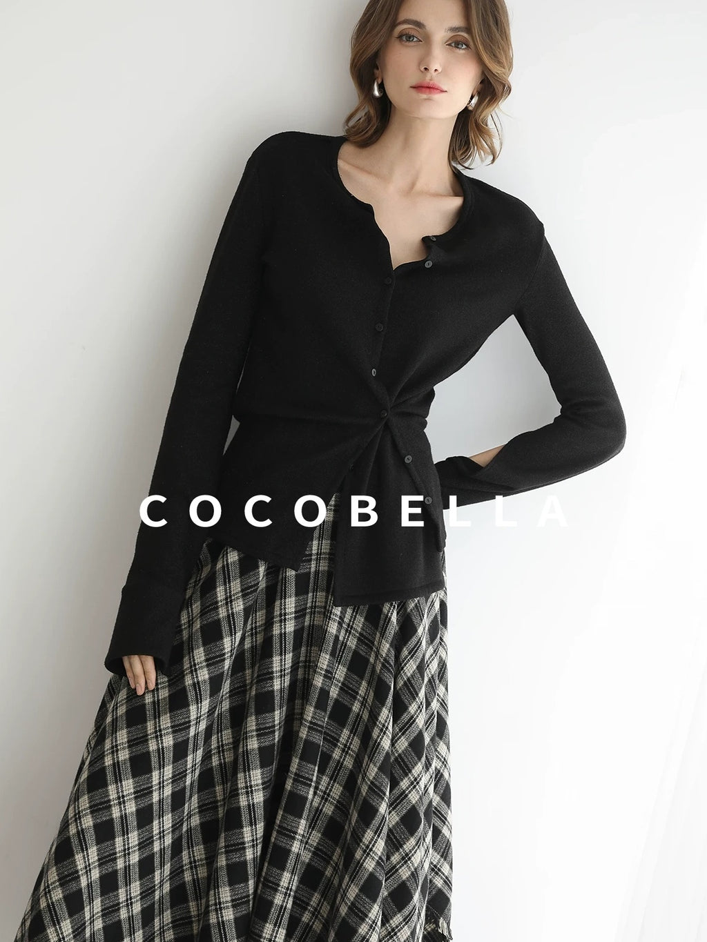COCOBELLA Vintage Asymmetric A Line Mid Waist Loose Fit City Commute Midi Skirts