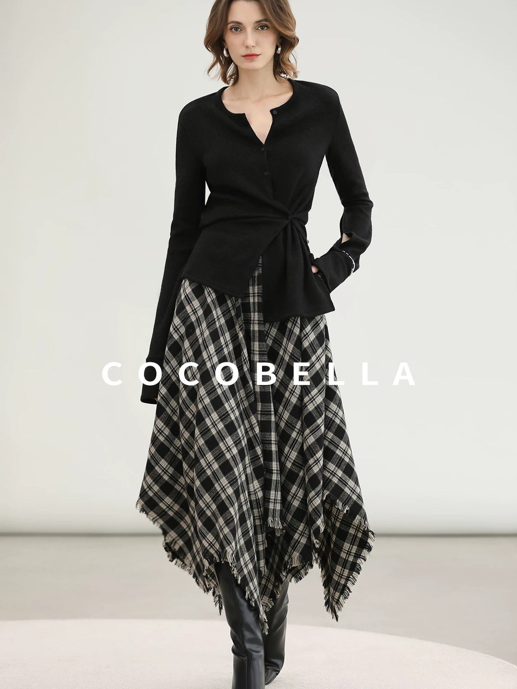 COCOBELLA Vintage Asymmetric A Line Mid Waist Loose Fit City Commute Midi Skirts