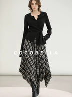 COCOBELLA Vintage Asymmetric A Line Mid Waist Loose Fit City Commute Midi Skirts