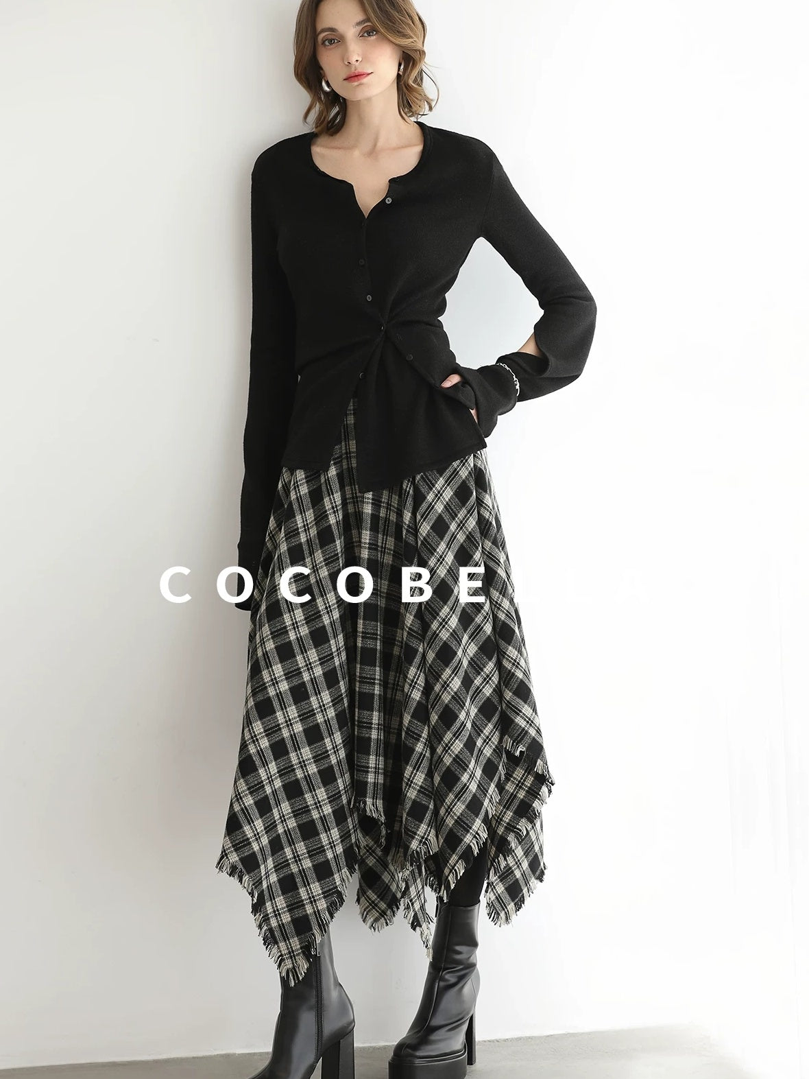 COCOBELLA Vintage Asymmetric A Line Mid Waist Loose Fit City Commute Midi Skirts