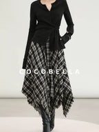 COCOBELLA Vintage Asymmetric A Line Mid Waist Loose Fit City Commute Midi Skirts