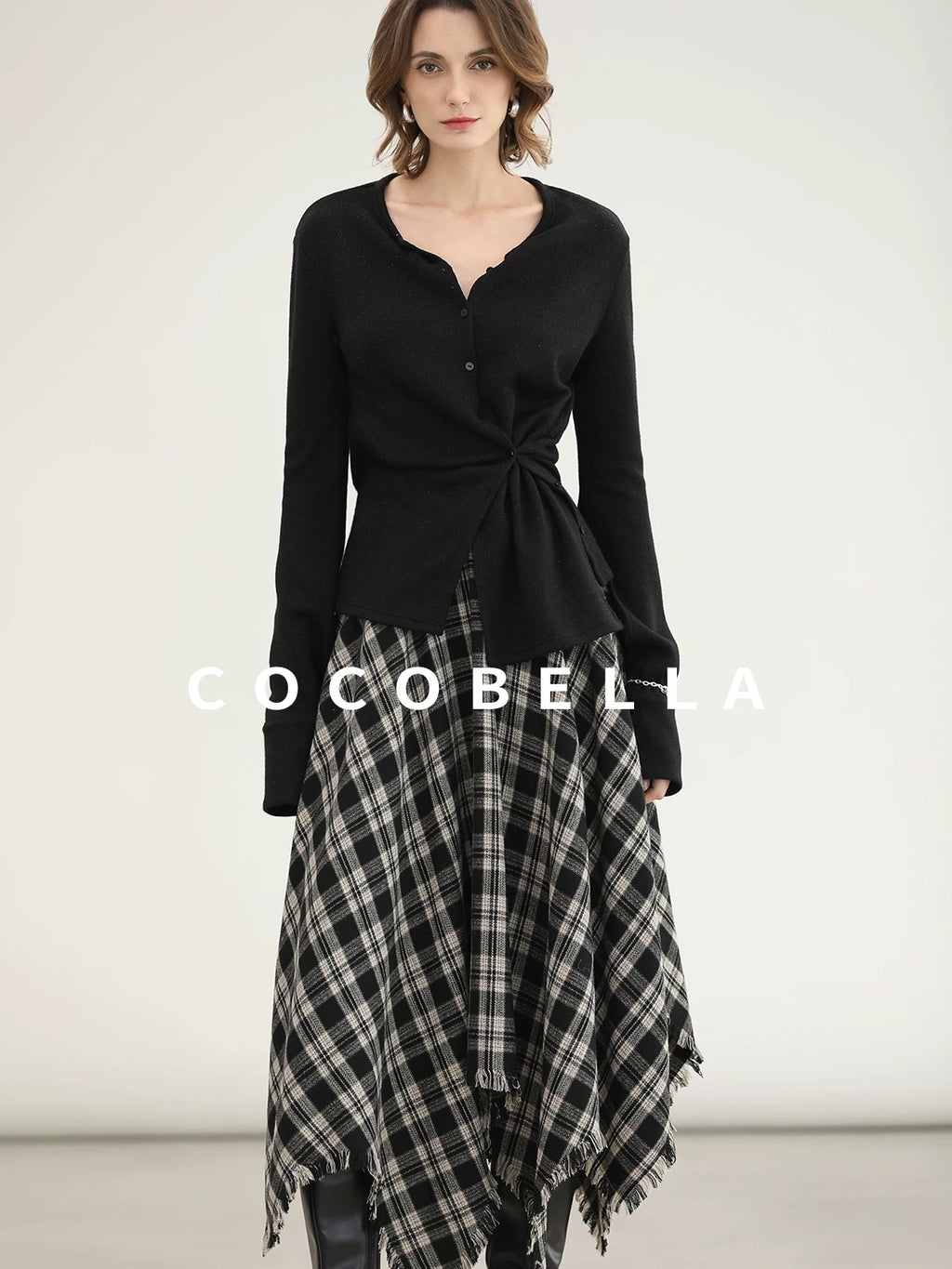 COCOBELLA Vintage Asymmetric A Line Mid Waist Loose Fit City Commute Midi Skirts