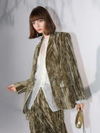 COCOBELLA Vintage Green 3D Detail Straight Notch Lapel Pockets Office Polyester Blazers