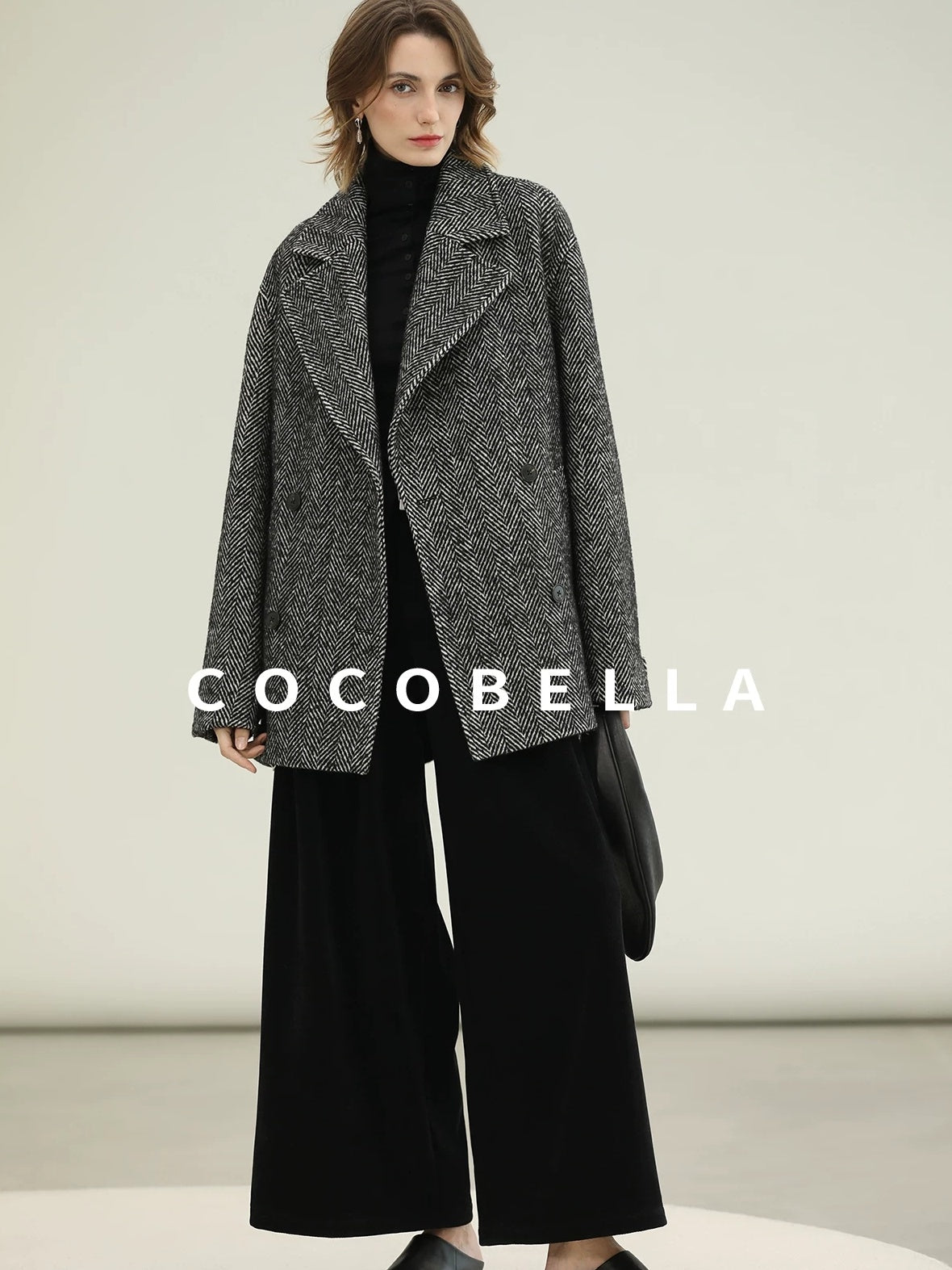 COCOBELLA Vintage Herringbone Double Breasted Straight Cut Midlength Commuter Jackets