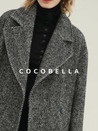 COCOBELLA Vintage Herringbone Double Breasted Straight Cut Midlength Commuter Jackets