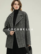 COCOBELLA Vintage Herringbone Double Breasted Straight Cut Midlength Commuter Jackets