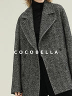 COCOBELLA Vintage Herringbone Double Breasted Straight Cut Midlength Commuter Jackets