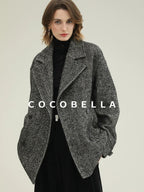 COCOBELLA Vintage Herringbone Double Breasted Straight Cut Midlength Commuter Jackets