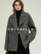 COCOBELLA Vintage Herringbone Double Breasted Straight Cut Midlength Commuter Jackets
