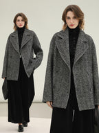 COCOBELLA Vintage Herringbone Double Breasted Straight Cut Midlength Commuter Jackets