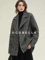 COCOBELLA Vintage Herringbone Double Breasted Straight Cut Midlength Commuter Jackets