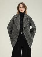 COCOBELLA Vintage Herringbone Double Breasted Straight Cut Midlength Commuter Jackets