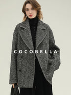 COCOBELLA Vintage Herringbone Double Breasted Straight Cut Midlength Commuter Jackets