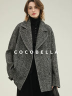 COCOBELLA Vintage Herringbone Double Breasted Straight Cut Midlength Commuter Jackets