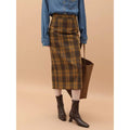 Vintage High Waist Patchwork Plaid Straight H Line Work City Midi Skirts