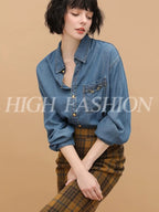 Vintage High Waist Patchwork Plaid Straight H Line Work City Midi Skirts