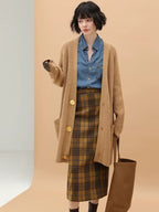 Vintage High Waist Patchwork Plaid Straight H Line Work City Midi Skirts