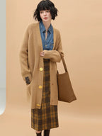Vintage High Waist Patchwork Plaid Straight H Line Work City Midi Skirts