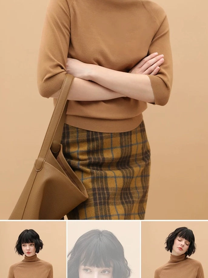 Vintage High Waist Patchwork Plaid Straight H Line Work City Midi Skirts