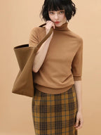 Vintage High Waist Patchwork Plaid Straight H Line Work City Midi Skirts