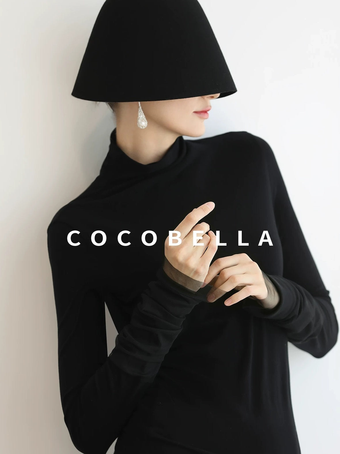 COCOBELLA Viscose Blend Minimal Slim Fit High Neck Mesh Long Sleeve Women T-Shirts