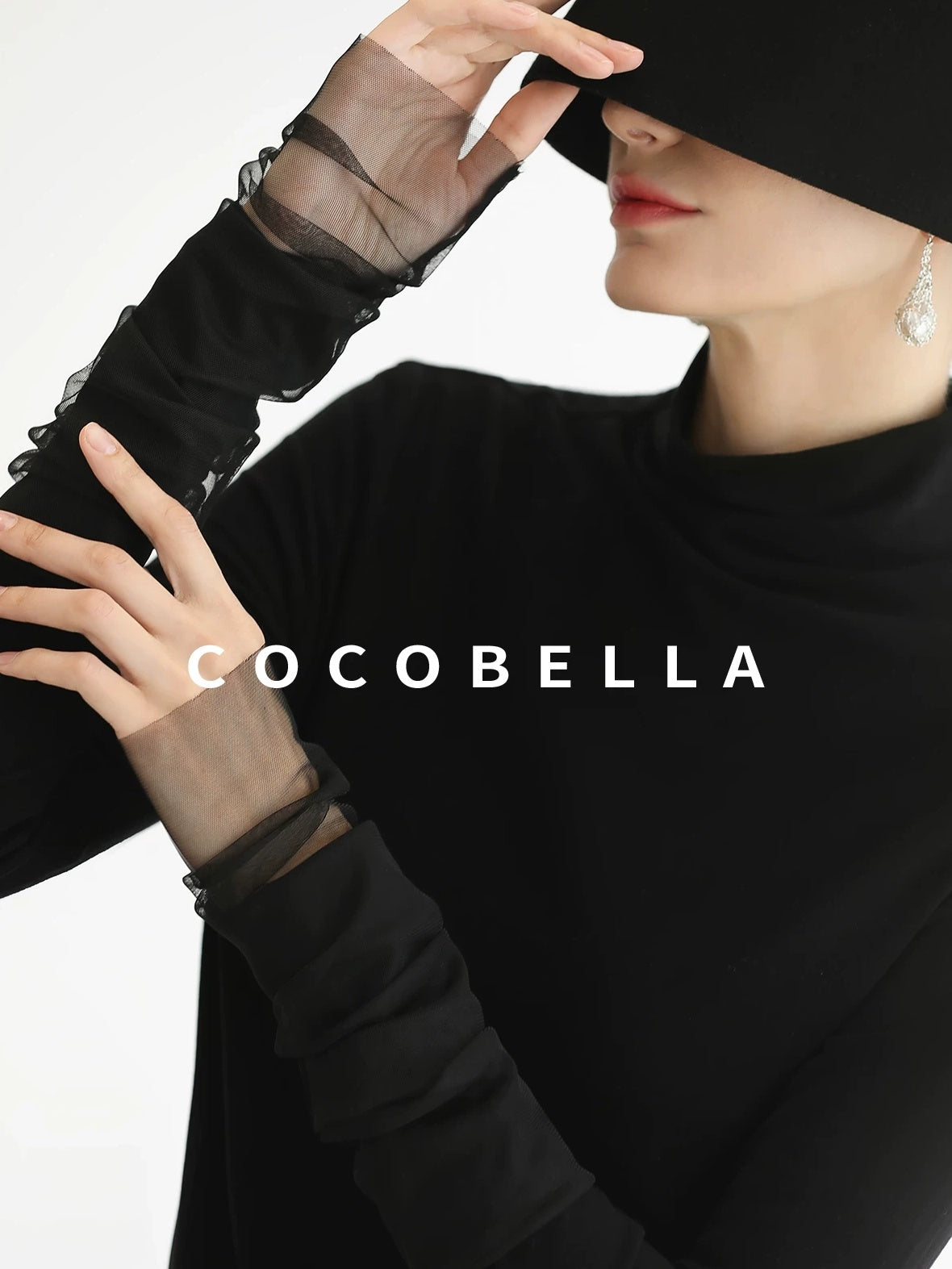 COCOBELLA Viscose Blend Minimal Slim Fit High Neck Mesh Long Sleeve Women T-Shirts