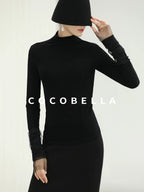 COCOBELLA Viscose Blend Minimal Slim Fit High Neck Mesh Long Sleeve Women T-Shirts