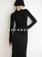 COCOBELLA Viscose Blend Minimal Slim Fit High Neck Mesh Long Sleeve Women T-Shirts