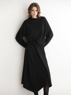 COCOBELLA Viscose Blend Patchwork Elegant Loose Fit Stand Collar Women Knit Sweater