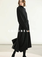 COCOBELLA Viscose Blend Patchwork Elegant Loose Fit Stand Collar Women Knit Sweater
