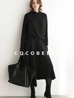 COCOBELLA Viscose Blend Patchwork Elegant Loose Fit Stand Collar Women Knit Sweater