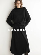 COCOBELLA Viscose Blend Patchwork Elegant Loose Fit Stand Collar Women Knit Sweater
