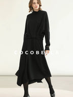 COCOBELLA Viscose Blend Patchwork Elegant Loose Fit Stand Collar Women Knit Sweater