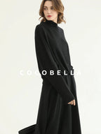 COCOBELLA Viscose Blend Patchwork Elegant Loose Fit Stand Collar Women Knit Sweater