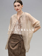 COCOBELLA Viscose Blend Stand Collar Straight Fit Long Sleeve Button T-Shirts