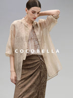 COCOBELLA Viscose Blend Stand Collar Straight Fit Long Sleeve Button T-Shirts