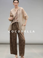 COCOBELLA Viscose Blend Stand Collar Straight Fit Long Sleeve Button T-Shirts