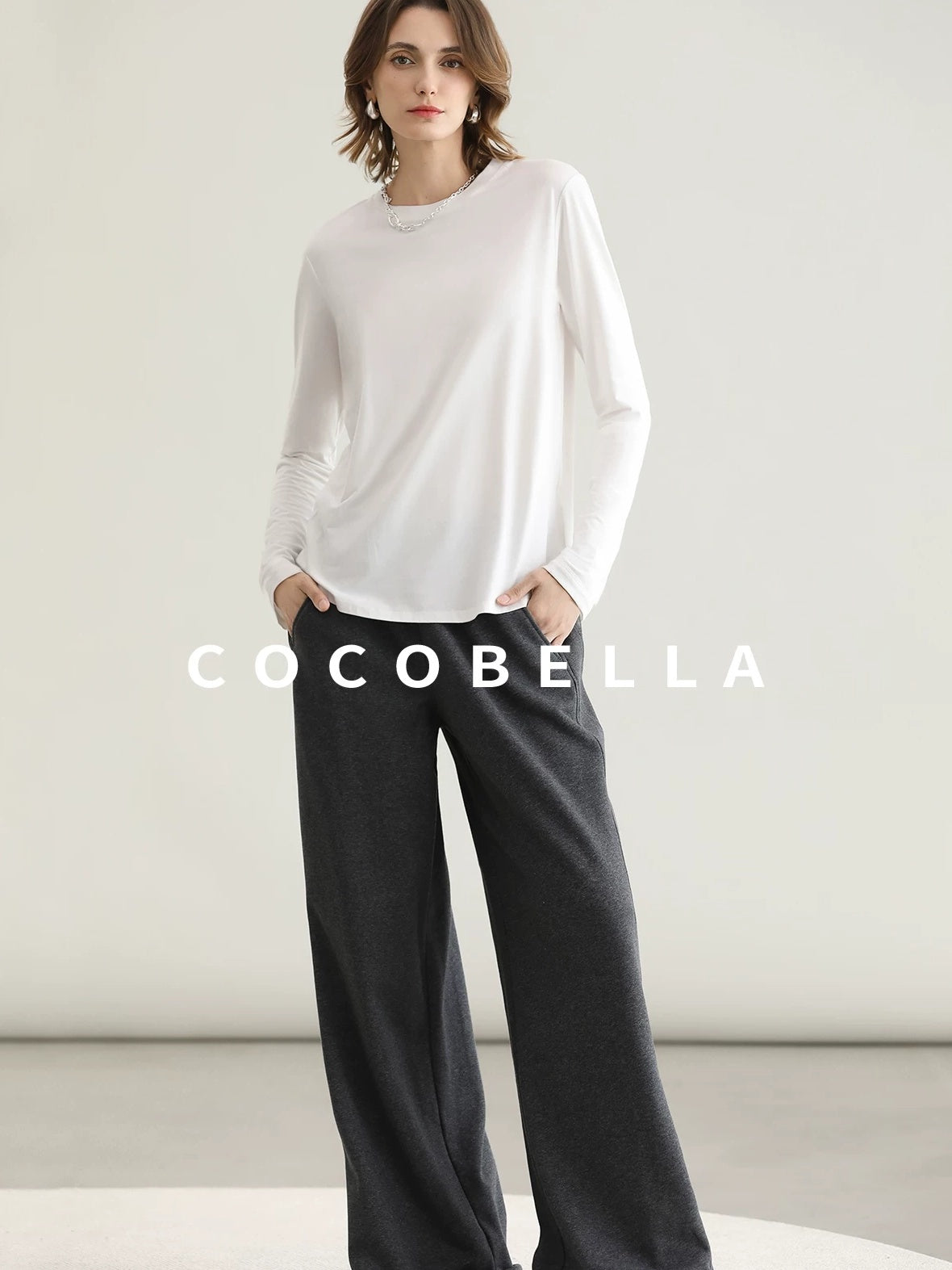 COCOBELLA Viscose Blend Straight Fit Ol Office Crew Neck Long Sleeve T Shirt Women Shirts