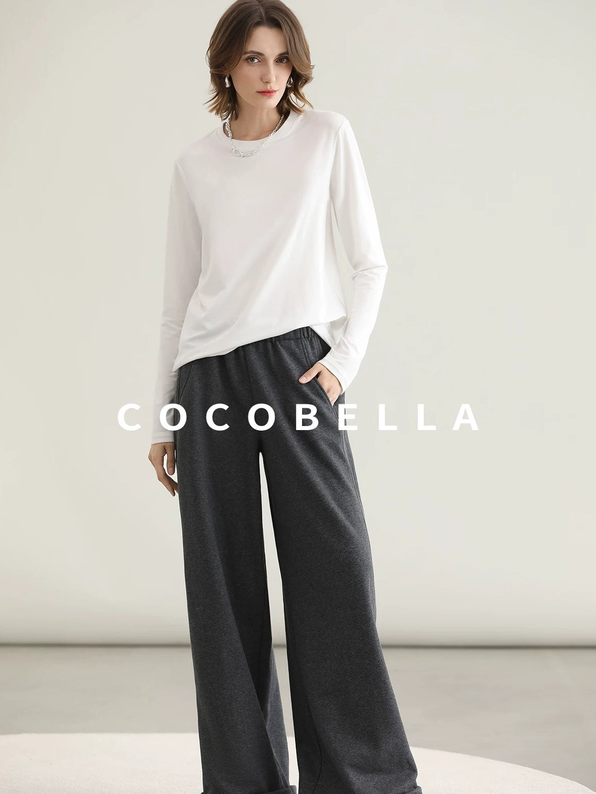 COCOBELLA Viscose Blend Straight Fit Ol Office Crew Neck Long Sleeve T Shirt Women Shirts