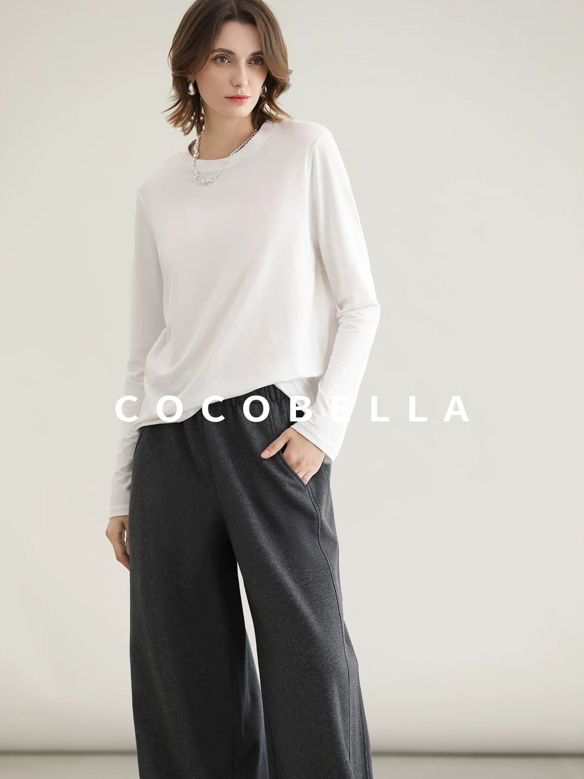 COCOBELLA Viscose Blend Straight Fit Ol Office Crew Neck Long Sleeve T Shirt Women Shirts