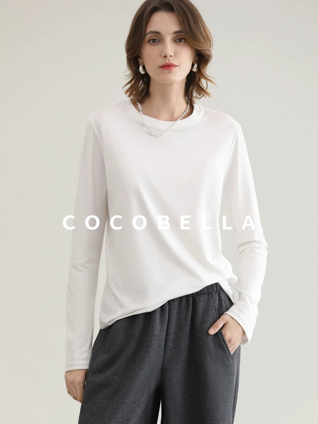 COCOBELLA Viscose Blend Straight Fit Ol Office Crew Neck Long Sleeve T Shirt Women Shirts