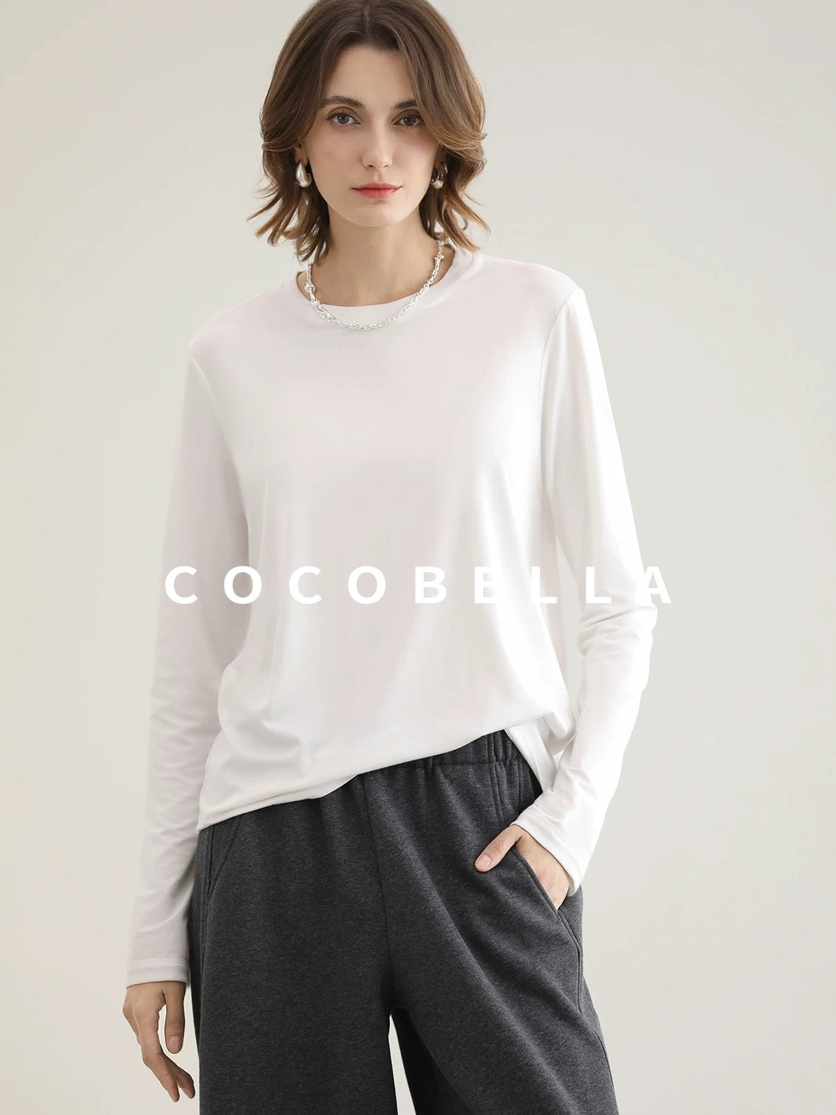 COCOBELLA Viscose Blend Straight Fit Ol Office Crew Neck Long Sleeve T Shirt Women Shirts