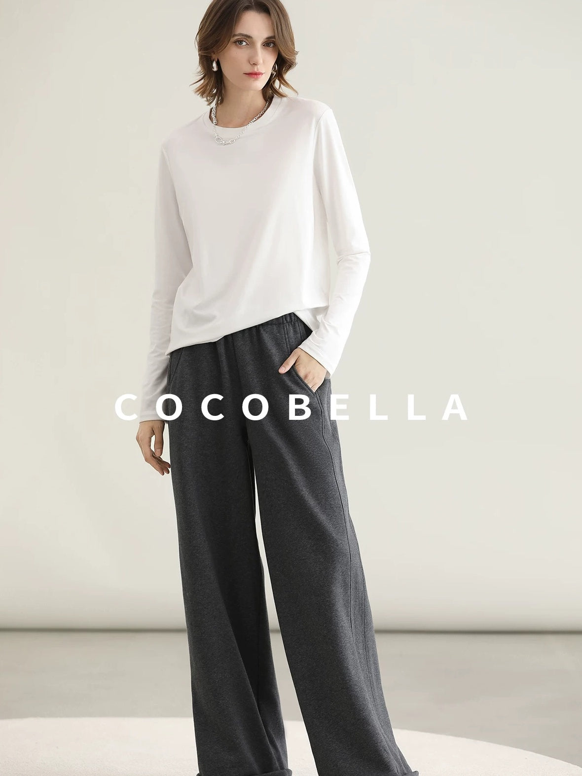 COCOBELLA Viscose Blend Straight Fit Ol Office Crew Neck Long Sleeve T Shirt Women Shirts