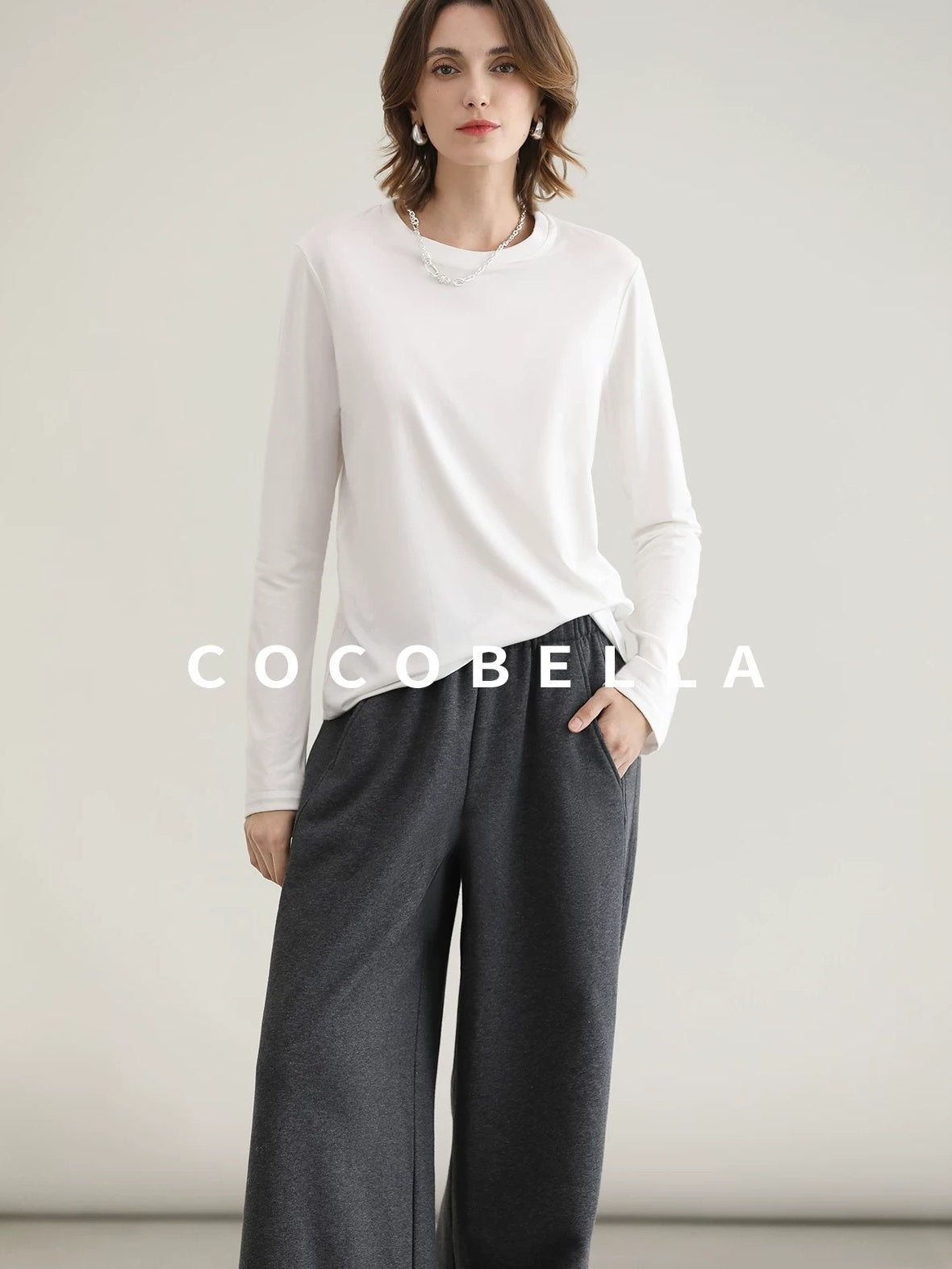 COCOBELLA Viscose Blend Straight Fit Ol Office Crew Neck Long Sleeve T Shirt Women Shirts