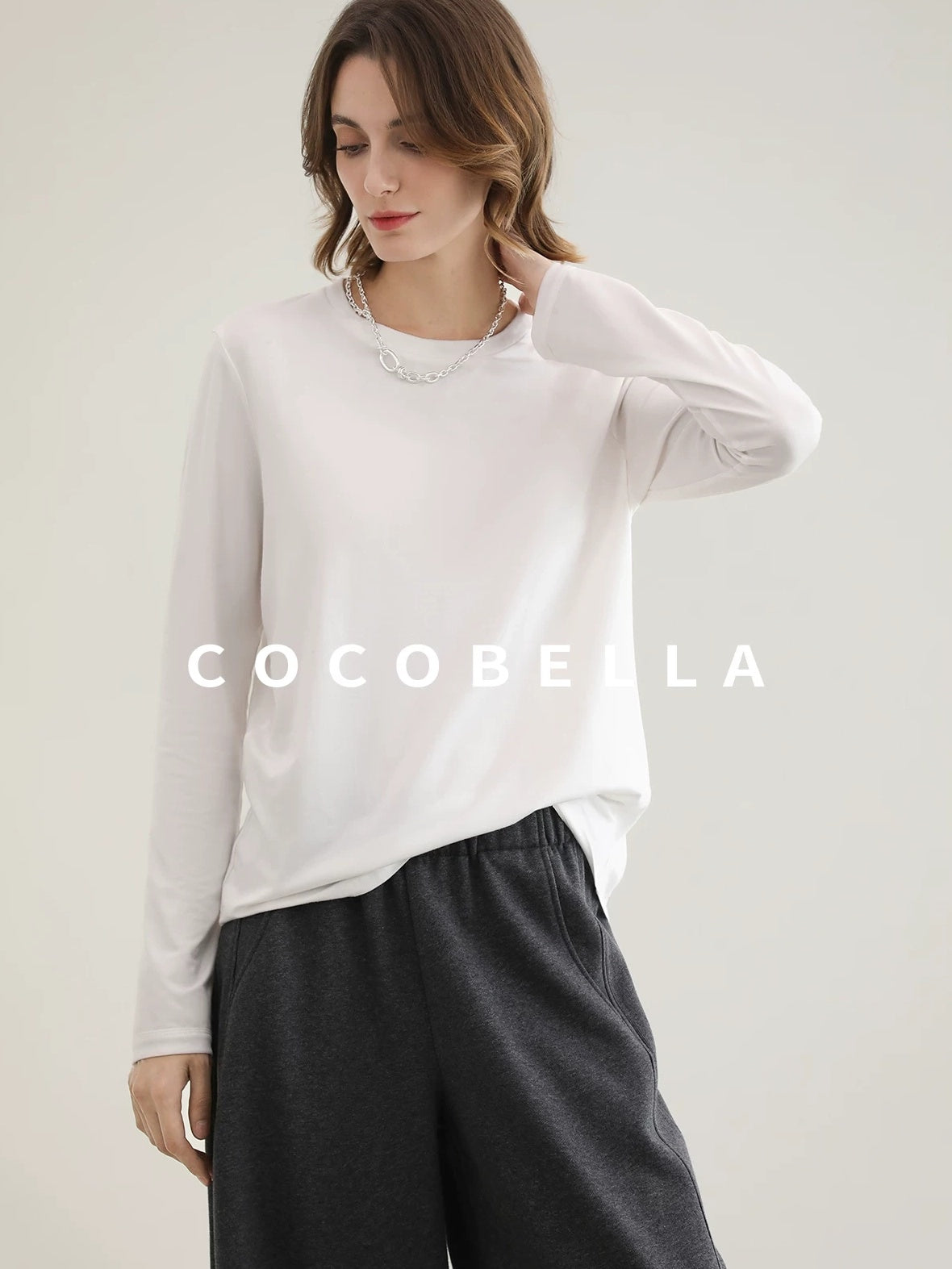 COCOBELLA Viscose Blend Straight Fit Ol Office Crew Neck Long Sleeve T Shirt Women Shirts
